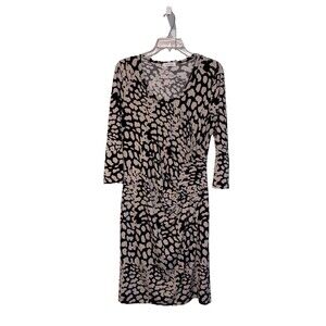 Calvin Klein Women's Animal Print Stretch Dress Size 14 Black Beige Ruched Waist